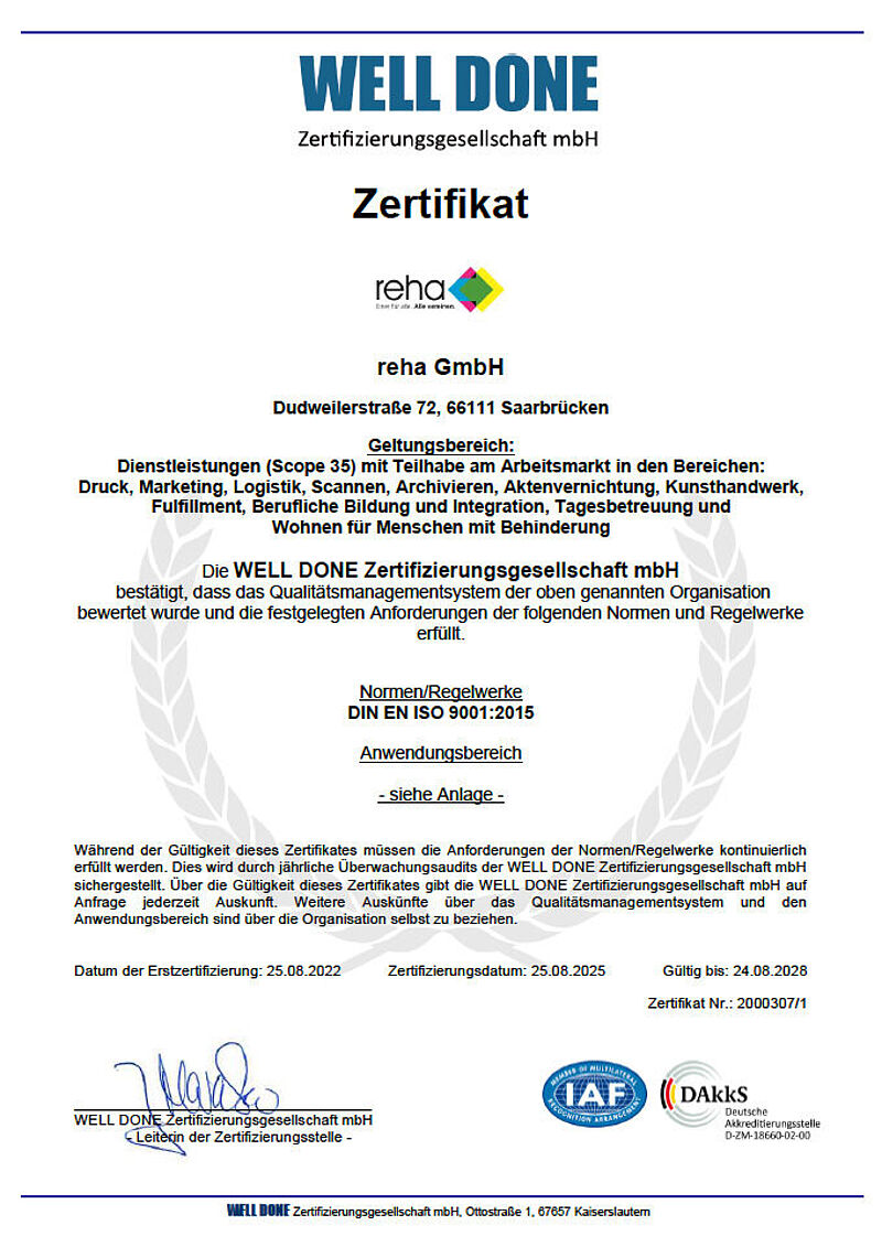 Zertifikat Iso 9001:215